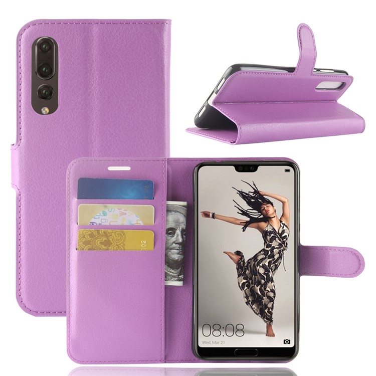 Litchi Texture Stand Leather Phone Accessory Case for Huawei P20 Pro - Purple-1