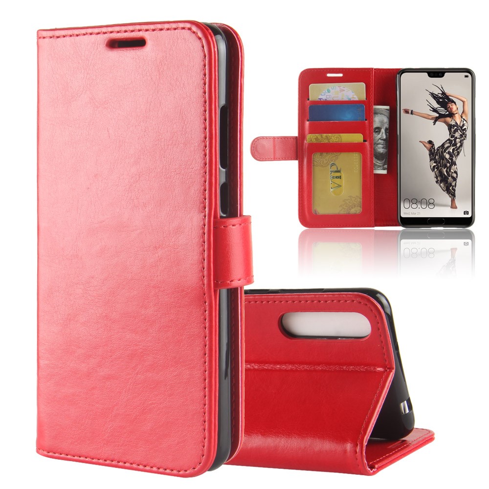 For Huawei P20 Pro Crazy Horse PU Leather Wallet Stand Cell Phone Case - Red-1