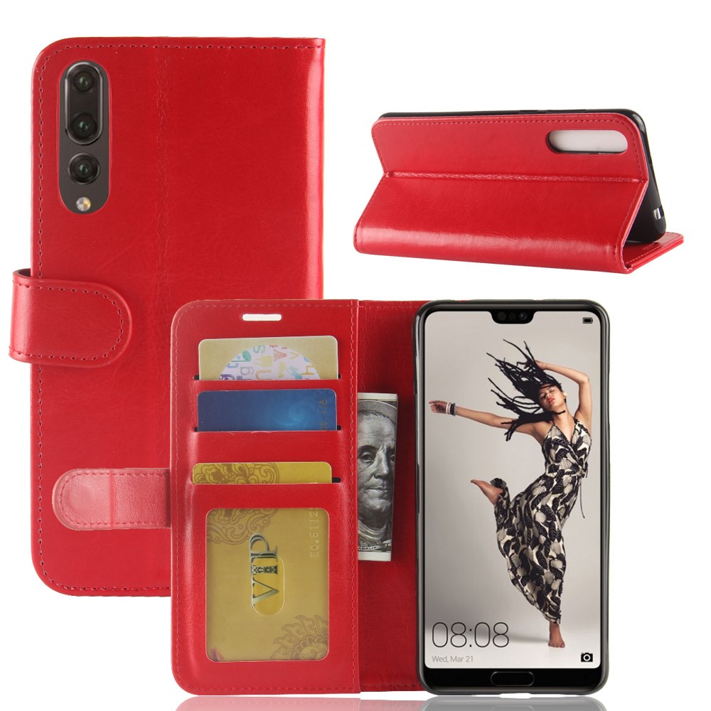 For Huawei P20 Pro Crazy Horse PU Leather Wallet Stand Cell Phone Case - Red-2