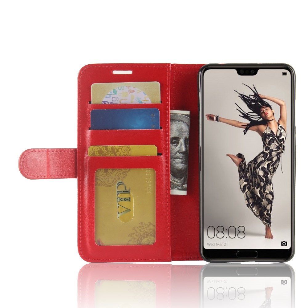 For Huawei P20 Pro Crazy Horse PU Leather Wallet Stand Cell Phone Case - Red-6