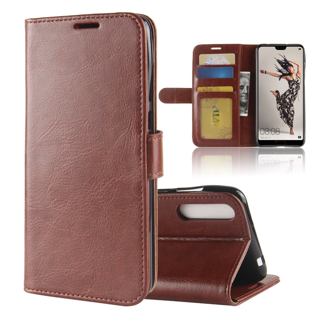 For Huawei P20 Pro Crazy Horse PU Leather Wallet Stand Mobile Casing - Brown-1