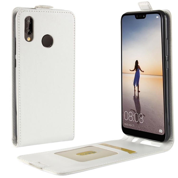 Crazy Horse Crazy Horse Vertical Leather Card Holder Cover for Huawei P20 Lite / Nova 3e - White-1