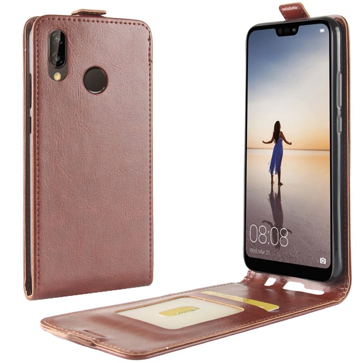 Crazy Horse Crazy Horse Vertical Leather Card Holder Shell Case for Huawei P20 Lite / Nova 3e - Brown-1