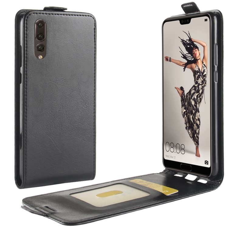 Crazy Horse Crazy Horse Vertical en Cuir Case de Carte de Carte Pour Huawei P20 - le Noir