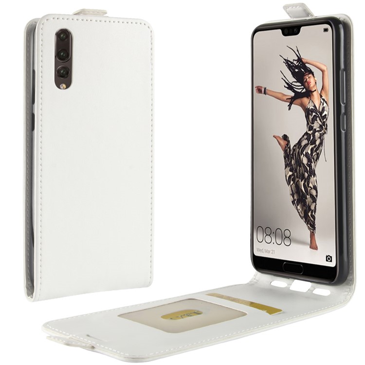 Crazy Horse Crazy Horse Vertical Leather Card Holder Shell for Huawei P20 - White-1