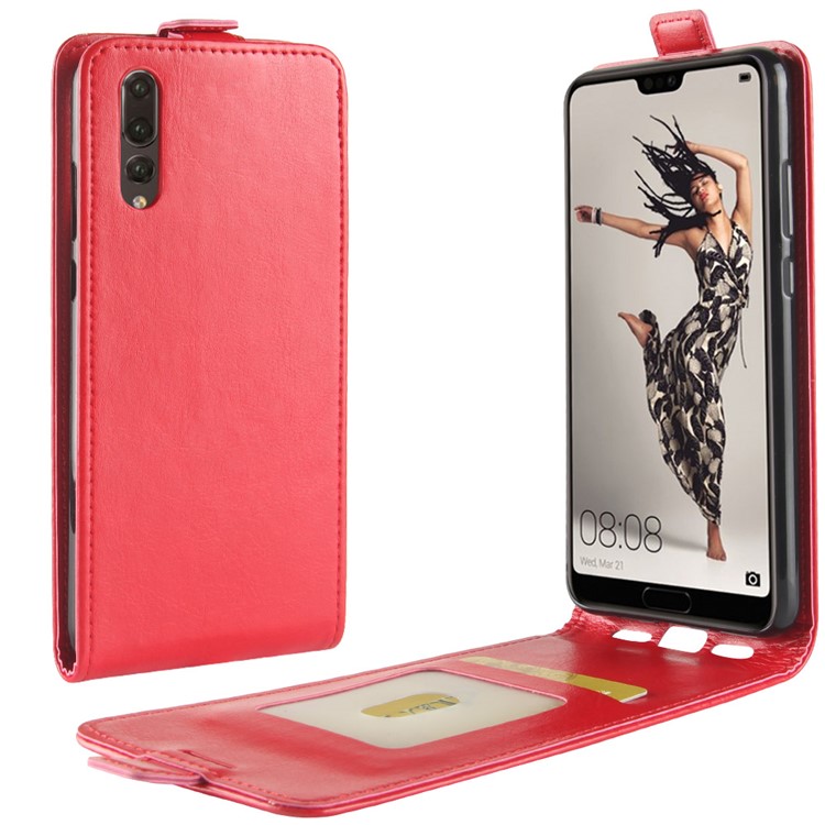 Crazy Horse Crazy Horse Vertical Leather Case with Card Slot for Huawei P20 - Red-1