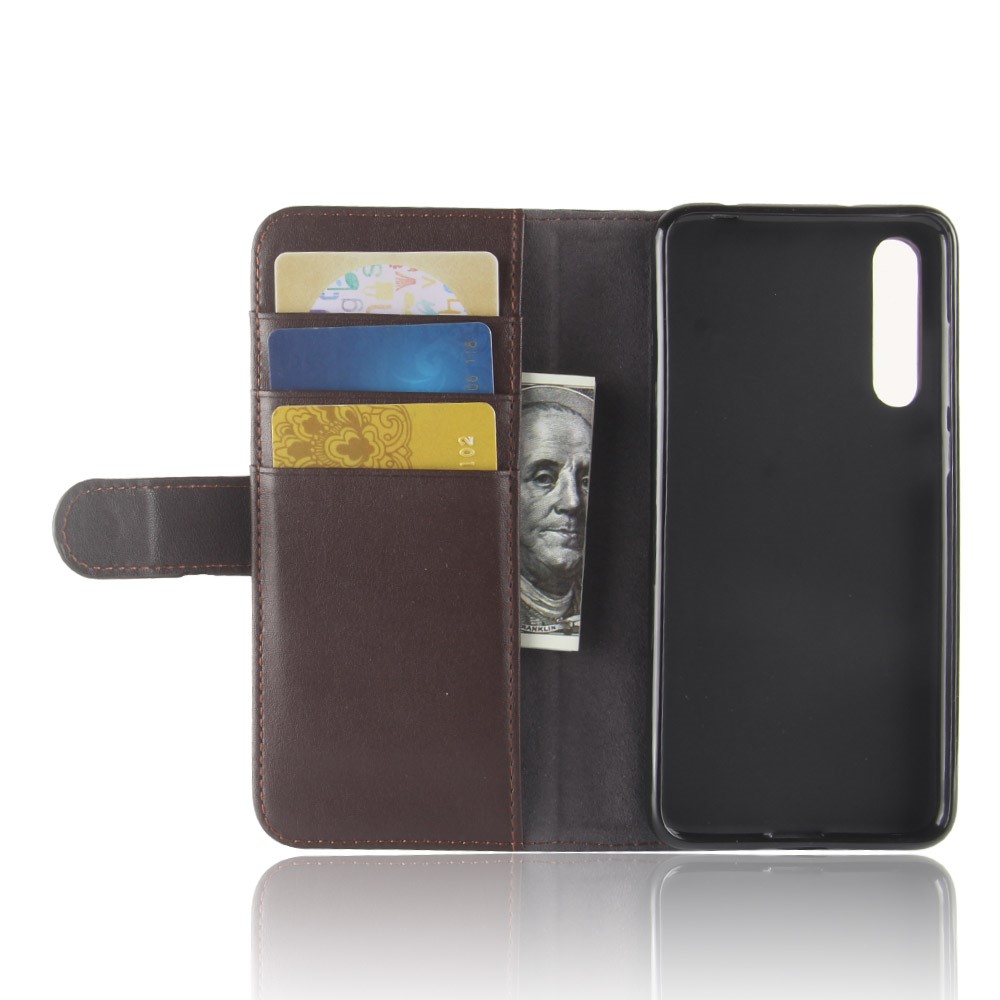 Genuine Split Leather Wallet Stand Phone Cover for Huawei P20 Pro - Brown-4