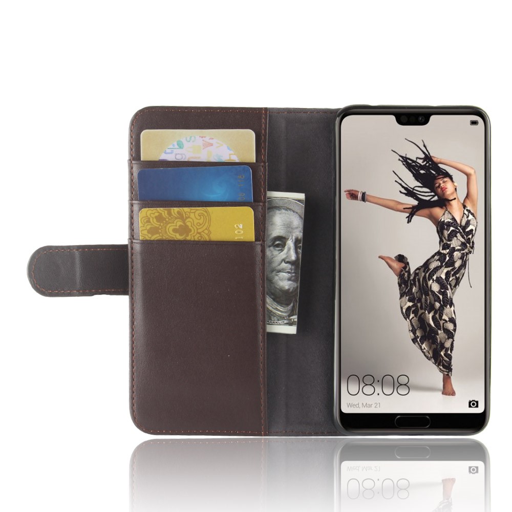 Genuine Split Leather Wallet Stand Phone Cover for Huawei P20 Pro - Brown-5