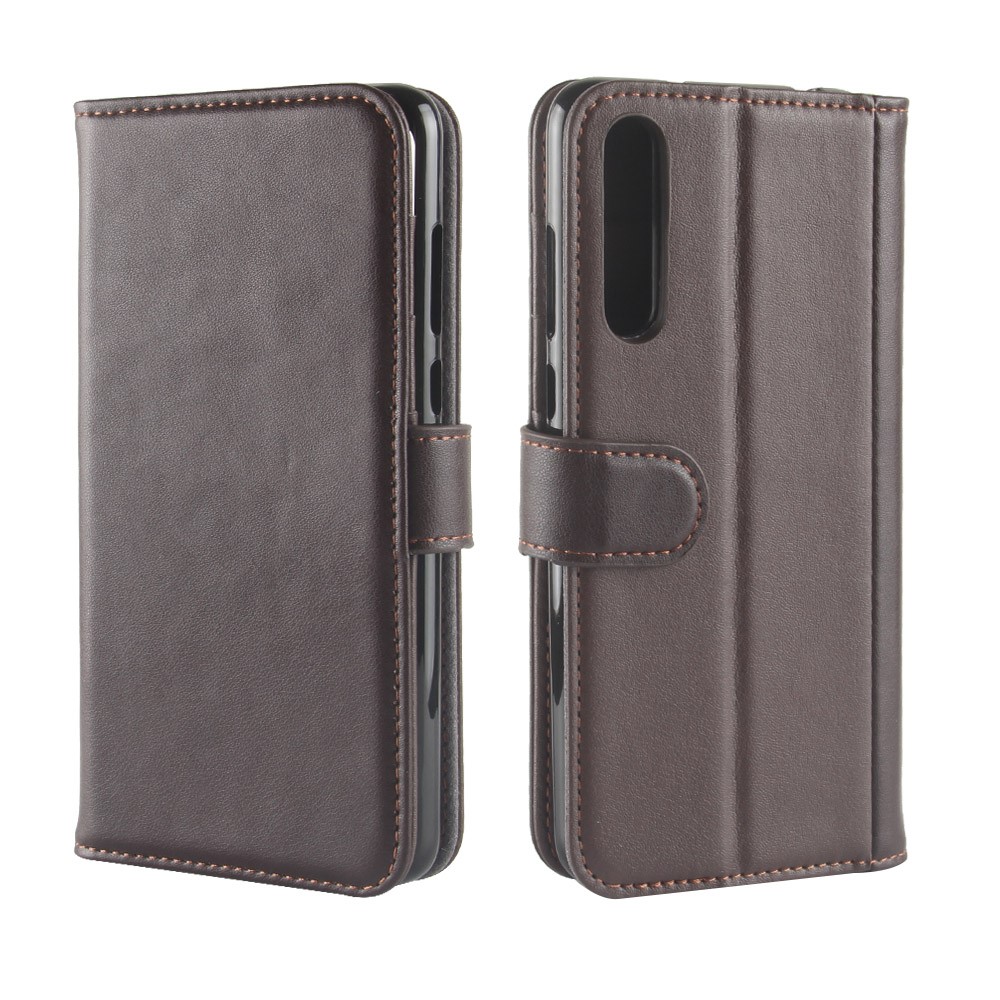 Genuine Split Leather Wallet Stand Phone Cover for Huawei P20 Pro - Brown-8