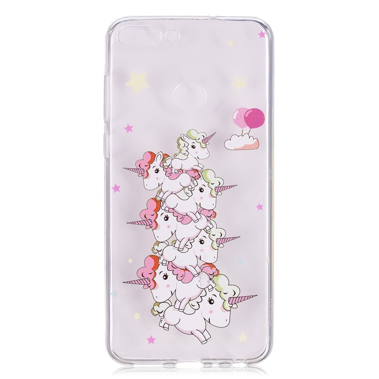 Embossment Patterned TPU Soft Back Case for Huawei P Smart/Enjoy 7S - Unicorn Mountain-1