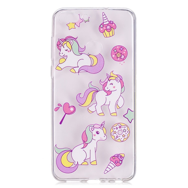 Embossment Patterned TPU Soft Back Cover for Huawei P Smart/Enjoy 7S - Playing Unicorns-1