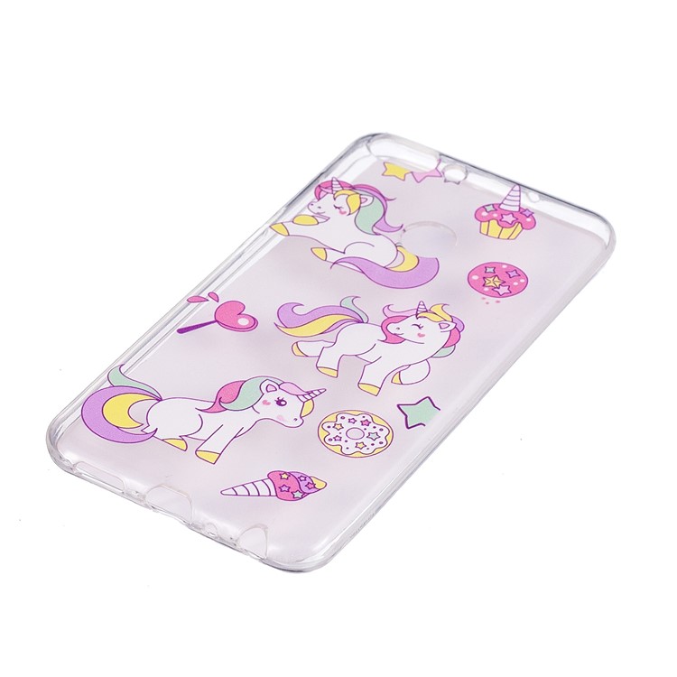 Embossment Patterned TPU Soft Back Cover for Huawei P Smart/Enjoy 7S - Playing Unicorns-2