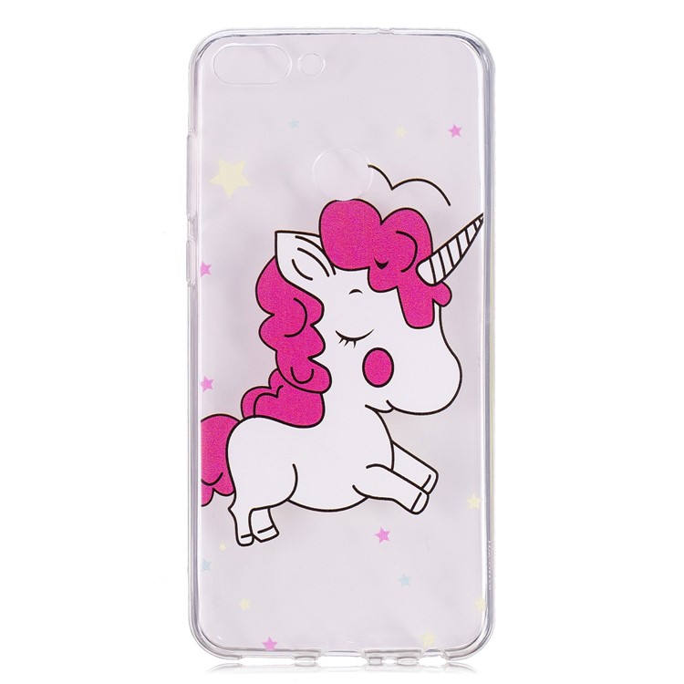 Embossment Patterned TPU Soft Back Shell for Huawei P Smart/Enjoy 7S - Shy Unicorn-1