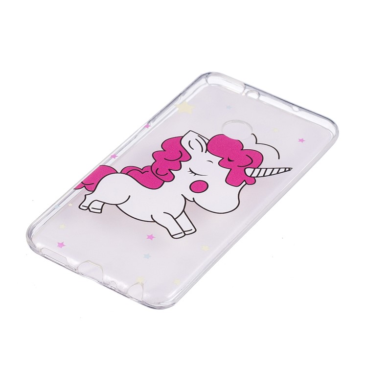 Embossment Patterned TPU Soft Back Shell for Huawei P Smart/Enjoy 7S - Shy Unicorn-2