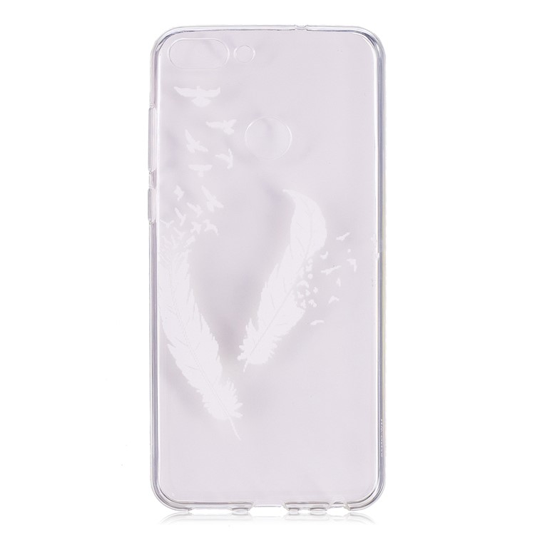 Embossment Patterned TPU Soft Cell Phone Casing for Huawei P Smart/Enjoy 7S - White Feather-1