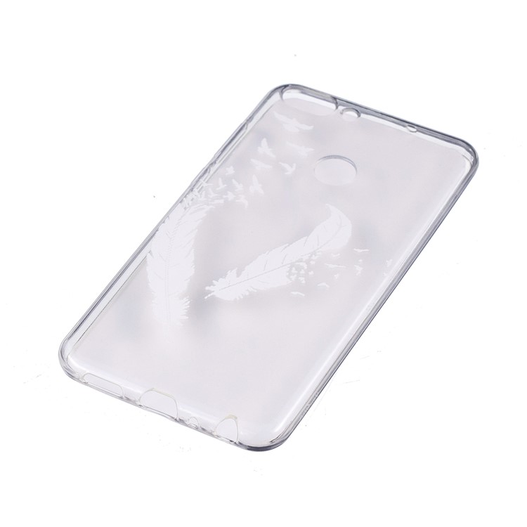 Embossment Patterned TPU Soft Cell Phone Casing for Huawei P Smart/Enjoy 7S - White Feather-2