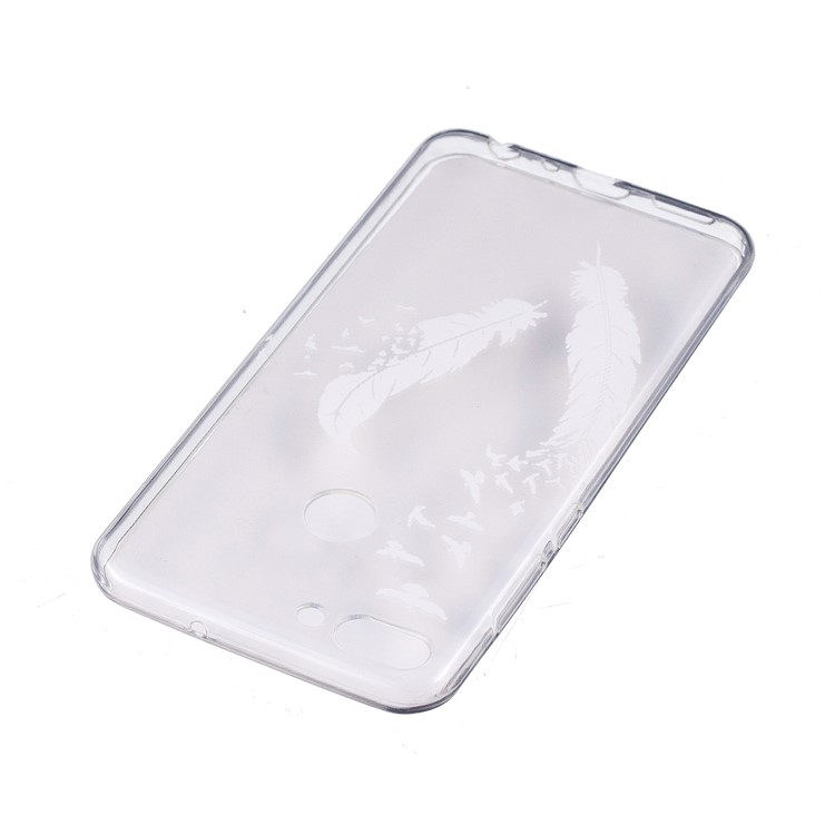 Embossment Patterned TPU Soft Cell Phone Casing for Huawei P Smart/Enjoy 7S - White Feather-3