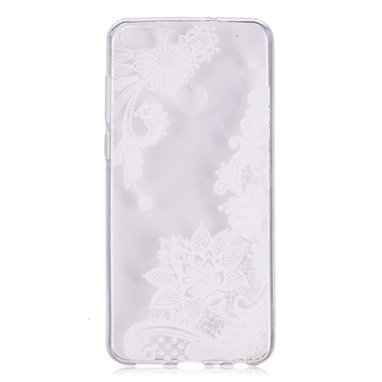 Embossment Patterned TPU Soft Back Casing for Huawei P Smart/Enjoy 7S - White Flower-1