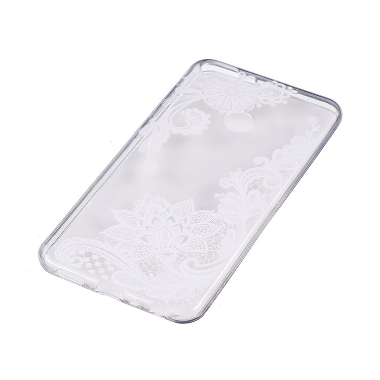 Embossment Patterned TPU Soft Back Casing for Huawei P Smart/Enjoy 7S - White Flower-2