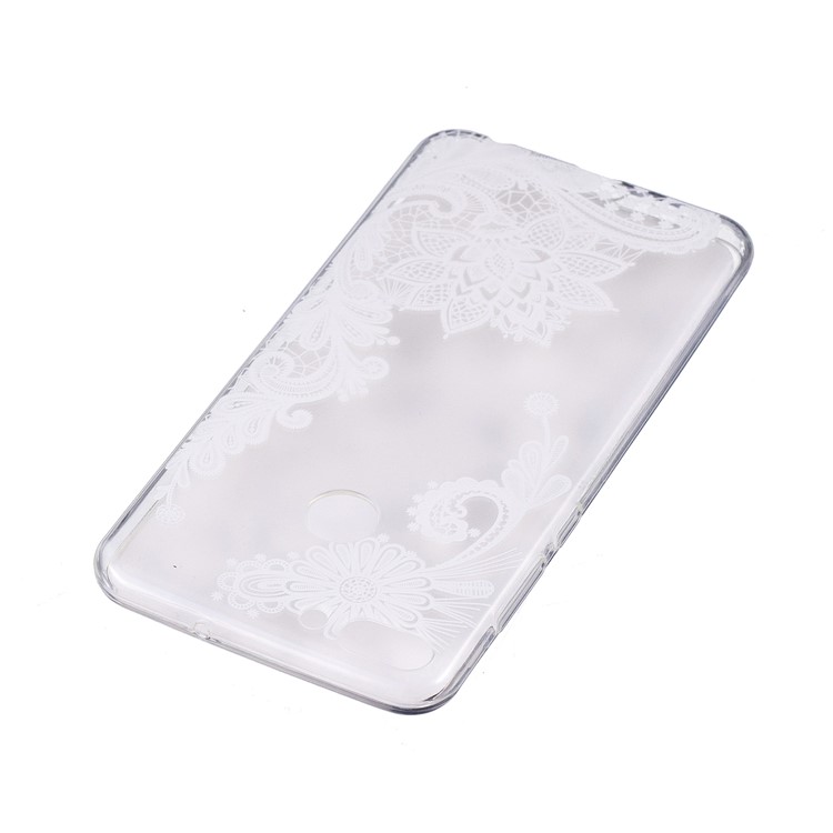 Embossment Patterned TPU Soft Back Casing for Huawei P Smart/Enjoy 7S - White Flower-3