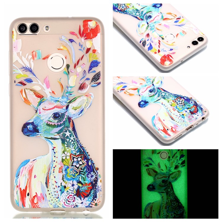 Luminous Patterned TPU Back Cover for Huawei P Smart/Enjoy 7S - Flower Elk-1
