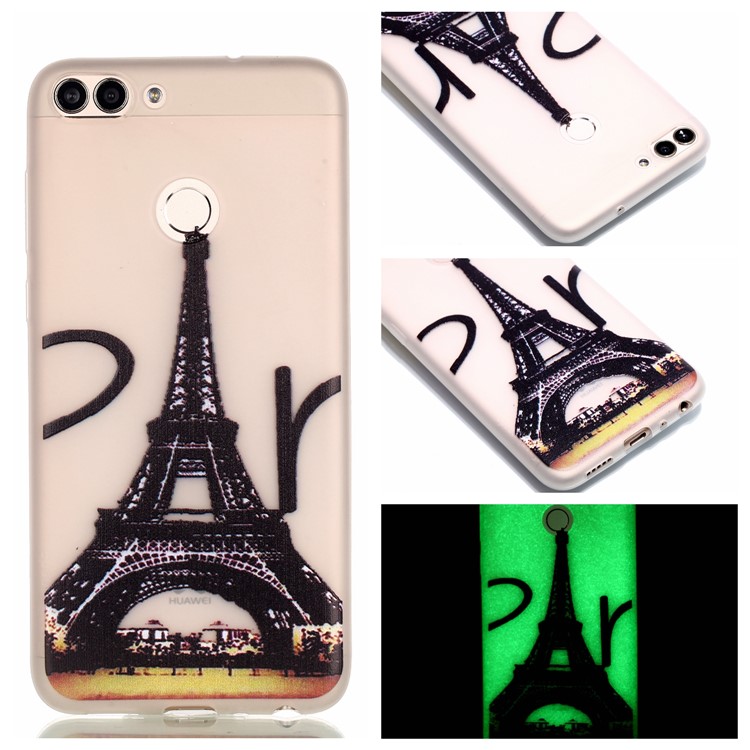 Luminous Patterned TPU Mobile Phone Case for Huawei P Smart/Enjoy 7S - Eiffel Tower-1