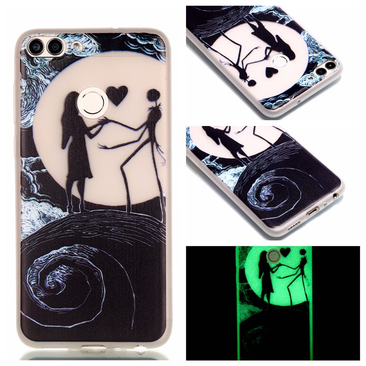 Luminous Patterned Soft TPU Back Case for Huawei P Smart/Enjoy 7S - Dance on Moon-1