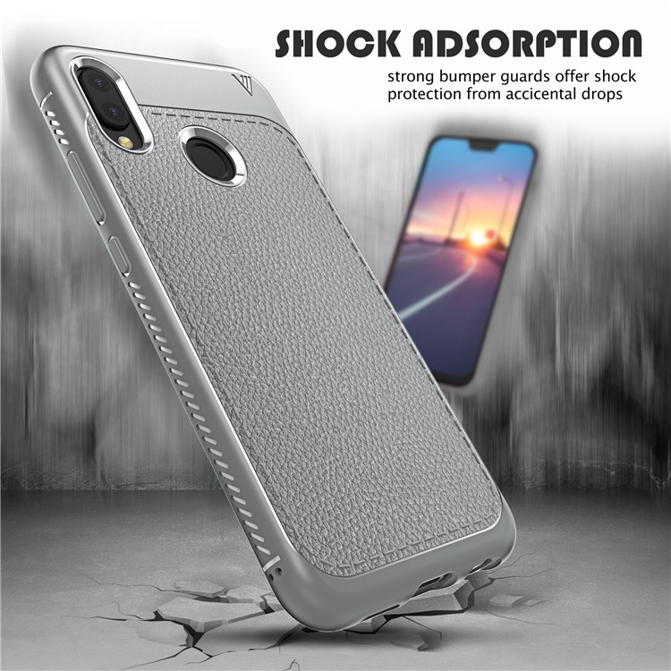 IVSO Gentry Series Litchi Texture Leather Coated TPU Cover for Huawei P20 Lite/Nova 3e - Grey-6
