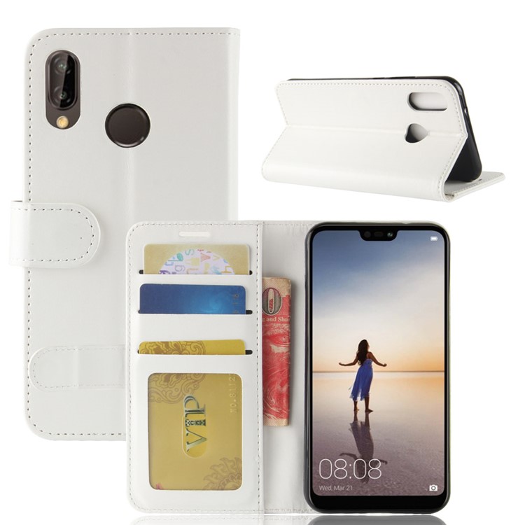 Crazy Horse Wallet Leather Stand Cover for Huawei P20 Lite / Nova 3e - White-2