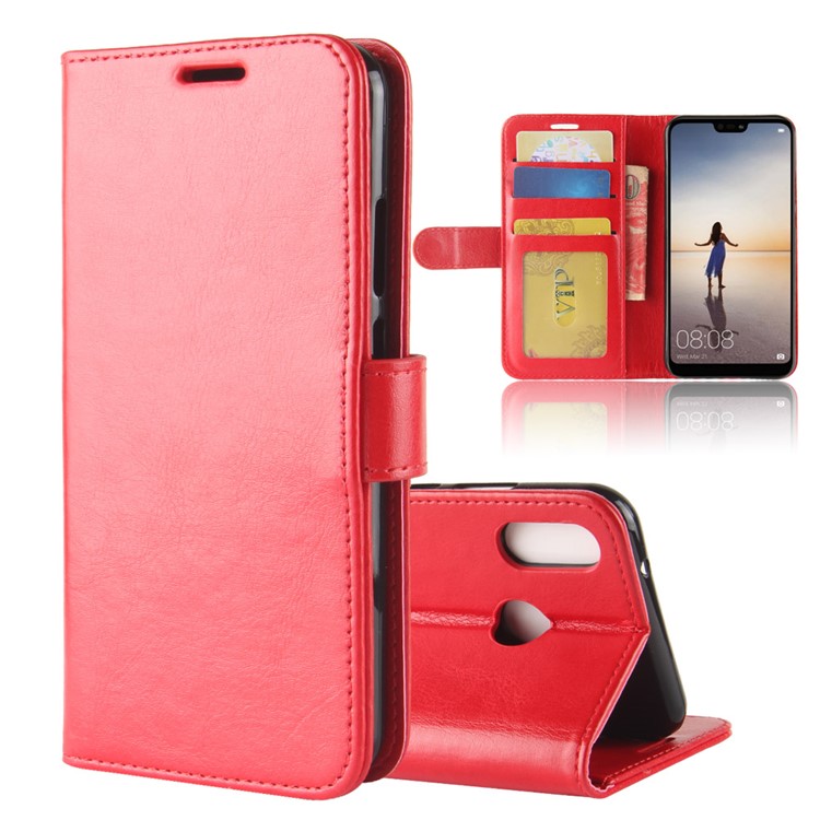 Crazy Horse Wallet Leather Cell Phone Case for Huawei P20 Lite / Nova 3e - Red-1