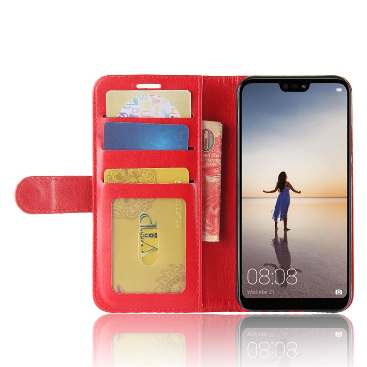 Crazy Horse Wallet Leather Cell Phone Case for Huawei P20 Lite / Nova 3e - Red-6