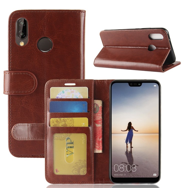 Crazy Horse Wallet Leather Case with Stand for Huawei P20 Lite / Nova 3e - Brown-2