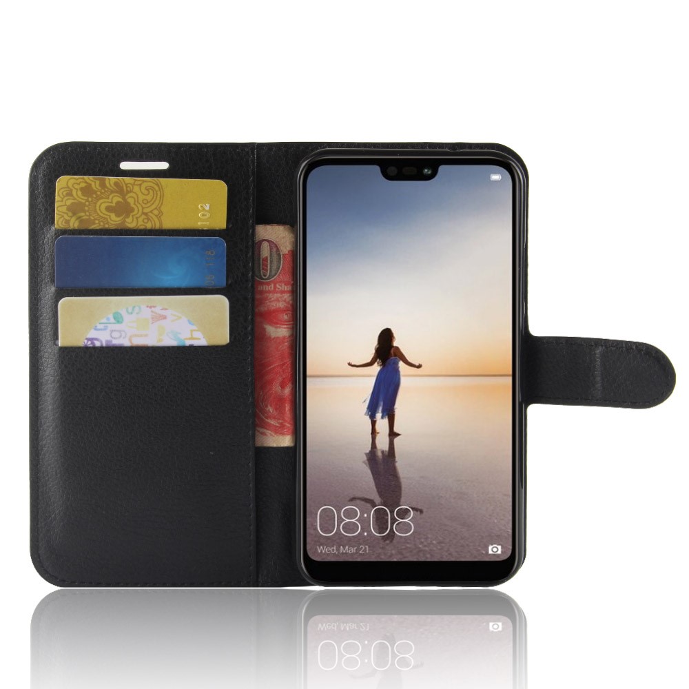 Litchi Textur Brieftasche Stand Leder-Telefon-Accessory-Hülle Für Huawei P20 Lite / Nova 3E. - Schwarz