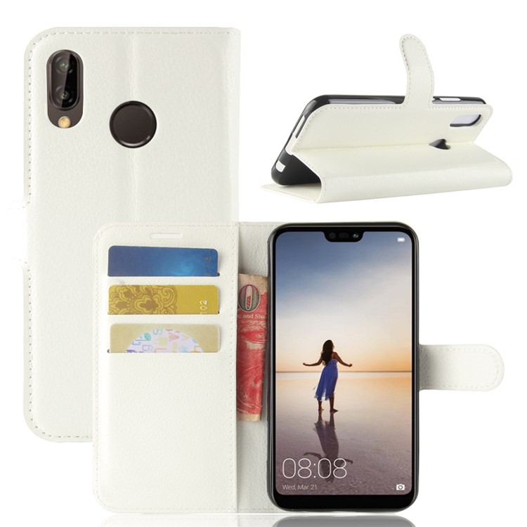 Litchi Texture Wallet Stand Leather Flip Cover for Huawei P20 Lite / Nova 3e - White-1