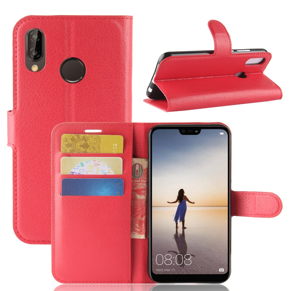 Litchi Texture Wallet Stand Leather Phone Case for Huawei P20 Lite / Nova 3e - Red-1