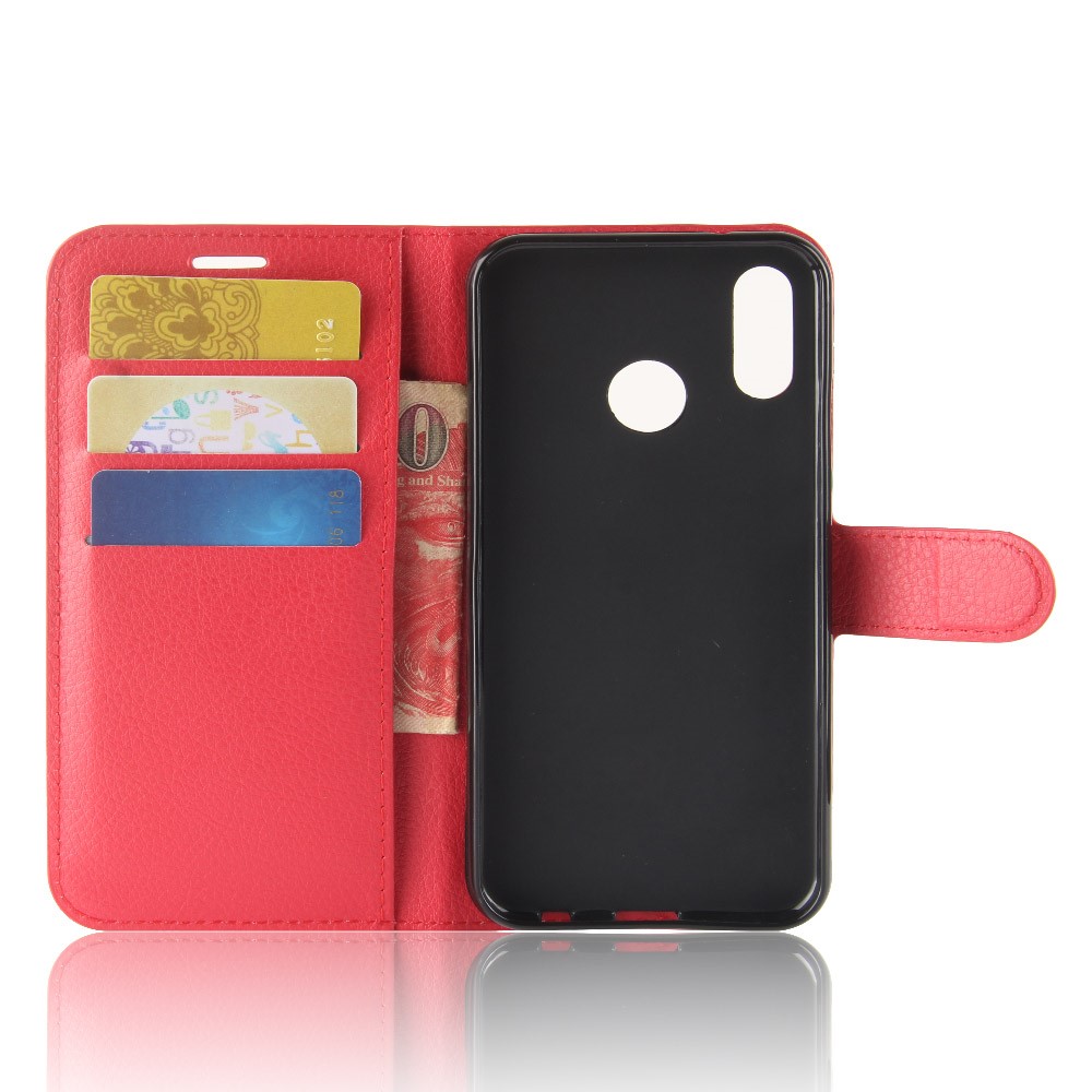 Litchi Texture Wallet Stand Leather Phone Case for Huawei P20 Lite / Nova 3e - Red-3