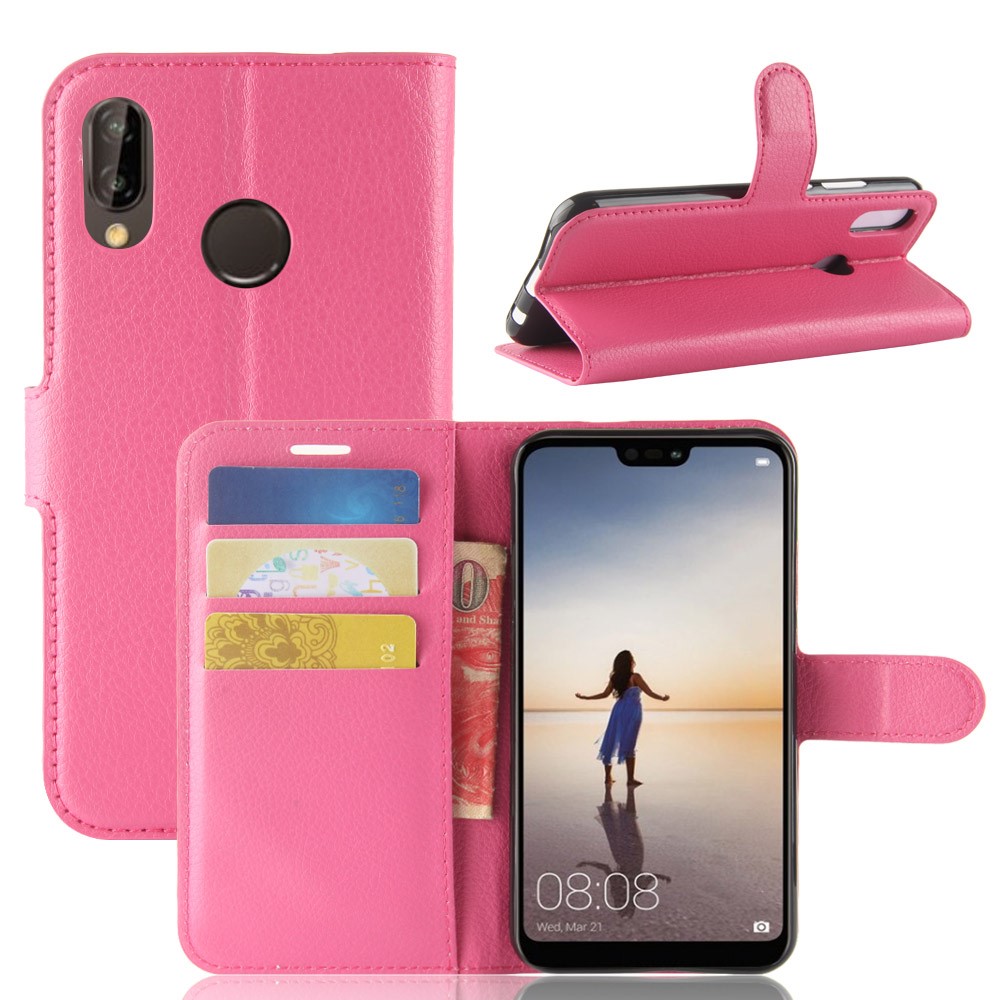 Litchi Texture Wallet Stand Leather Mobile Casing for Huawei P20 Lite / Nova 3e - Rose-1