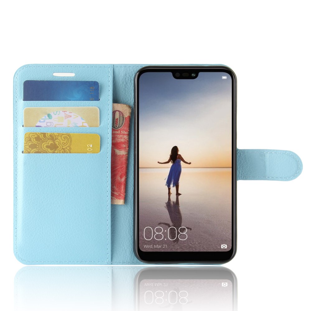 Litchi Texture Wallet Stand Leather Phone Accessory Case for Huawei P20 Lite / Nova 3e - Blue-4