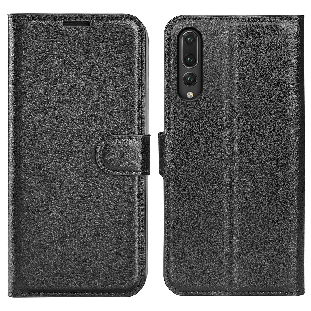 For Huawei P20 Litchi Texture Wallet Stand Leather Flip Case - Black-1