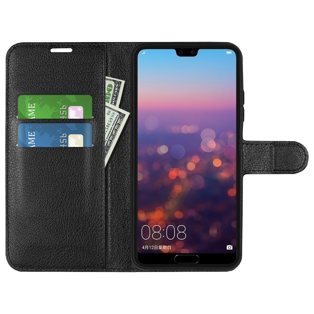 For Huawei P20 Litchi Texture Wallet Stand Leather Phone Accessory Case - Black