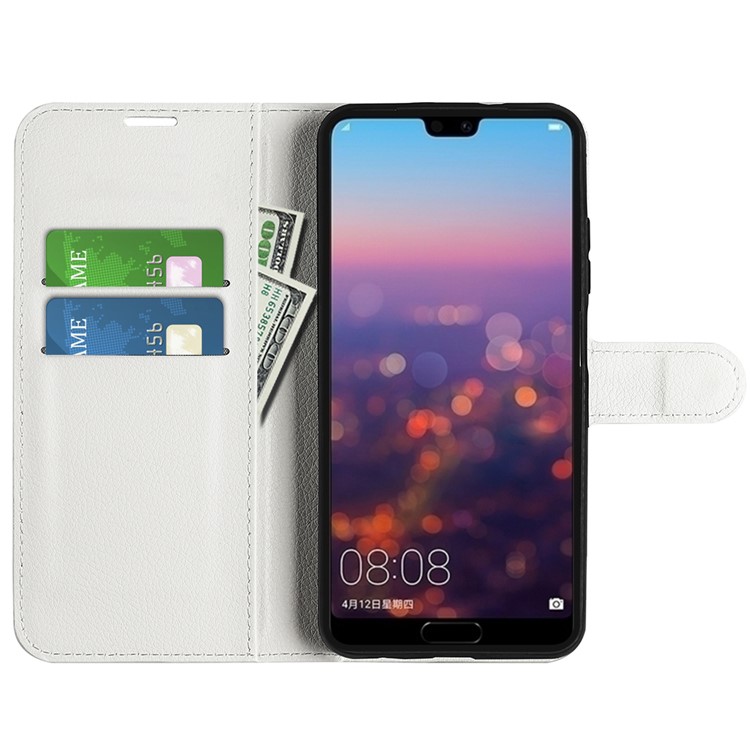 For Huawei P20 Litchi Texture Wallet Stand Leather Flip Cover - White-2