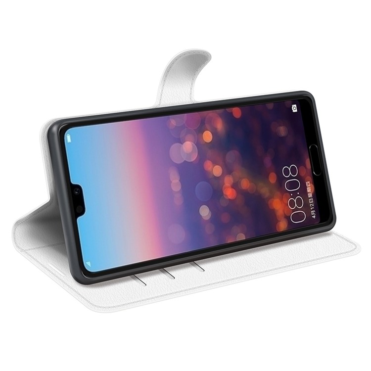 For Huawei P20 Litchi Texture Wallet Stand Leather Flip Cover - White-3