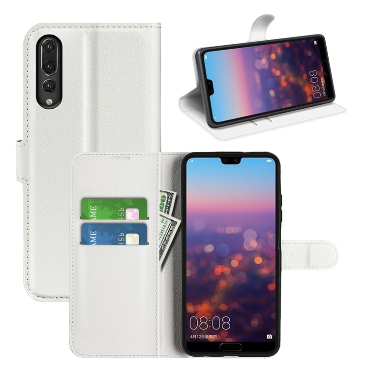 For Huawei P20 Litchi Texture Wallet Stand Leather Flip Cover - White-5