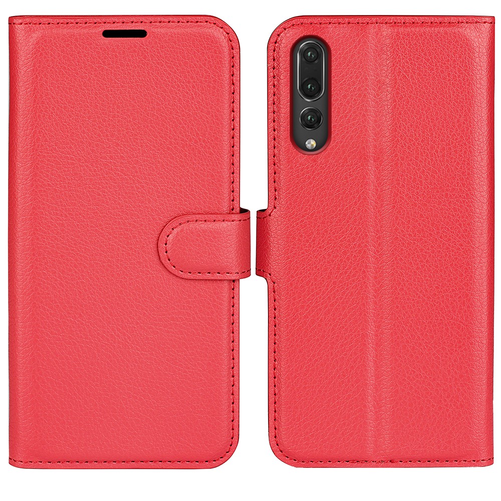 For Huawei P20 Litchi Texture Wallet Stand Leather Phone Casing - Red-1