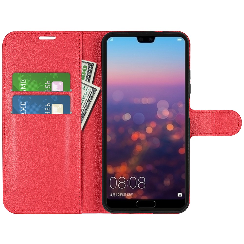 For Huawei P20 Litchi Texture Wallet Stand Leather Phone Casing - Red-2
