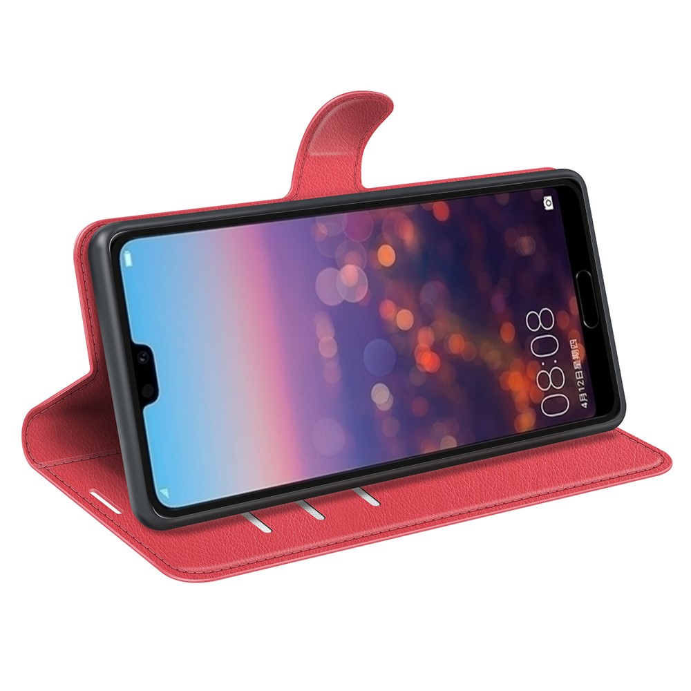 For Huawei P20 Litchi Texture Wallet Stand Leather Phone Casing - Red-3
