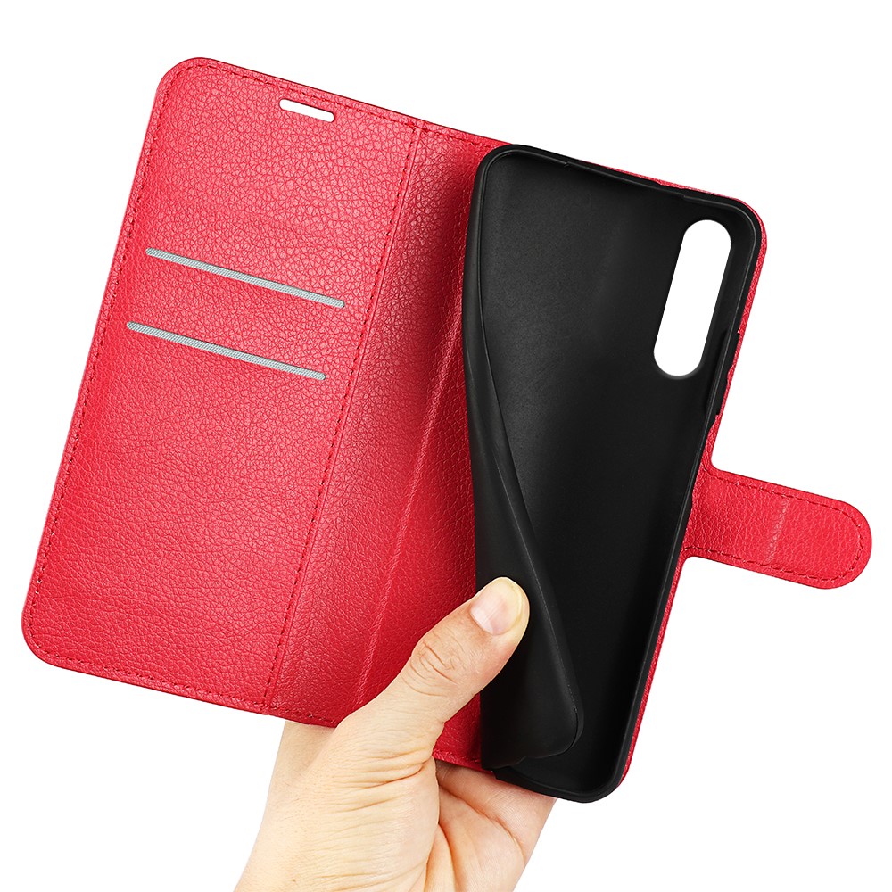 For Huawei P20 Litchi Texture Wallet Stand Leather Phone Casing - Red-4