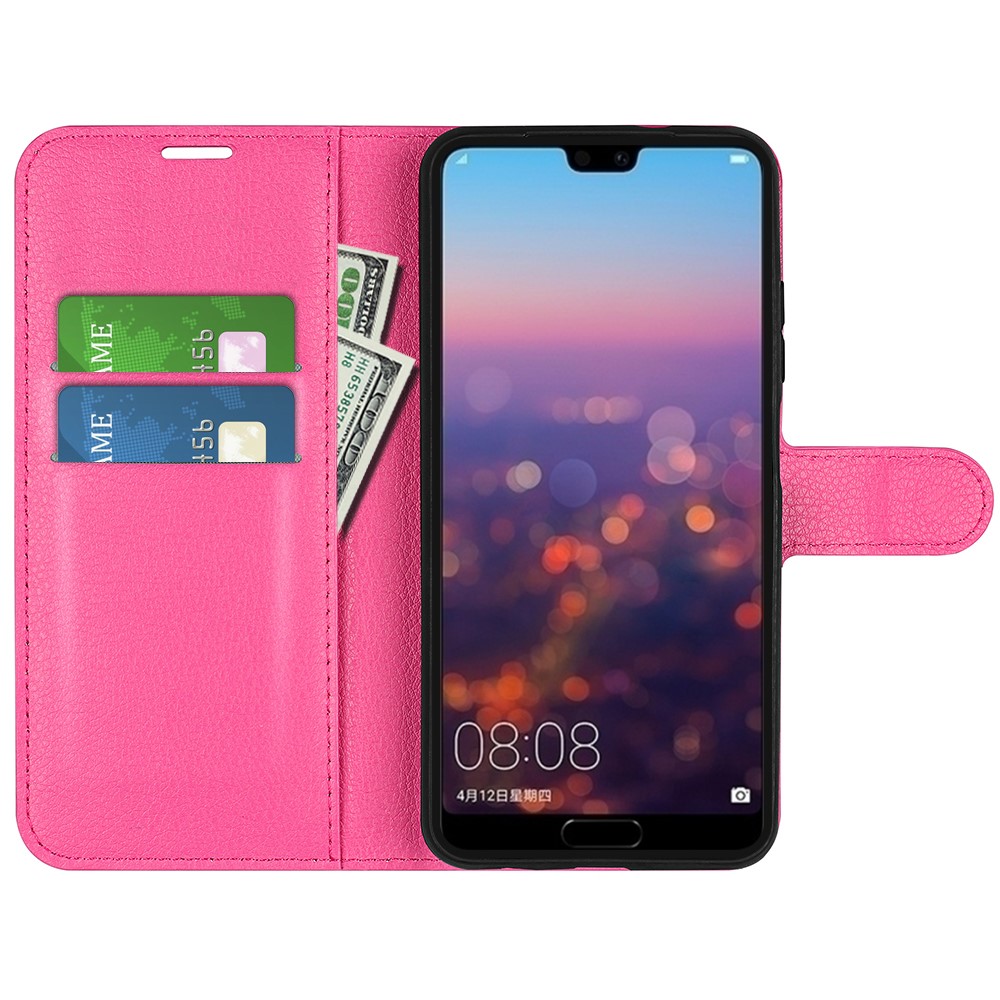 For Huawei P20 Litchi Texture Wallet Stand Leather Cell Phone Shell - Rose-2