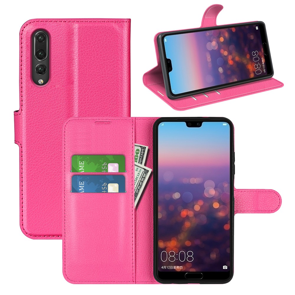 For Huawei P20 Litchi Texture Wallet Stand Leather Cell Phone Shell - Rose-5
