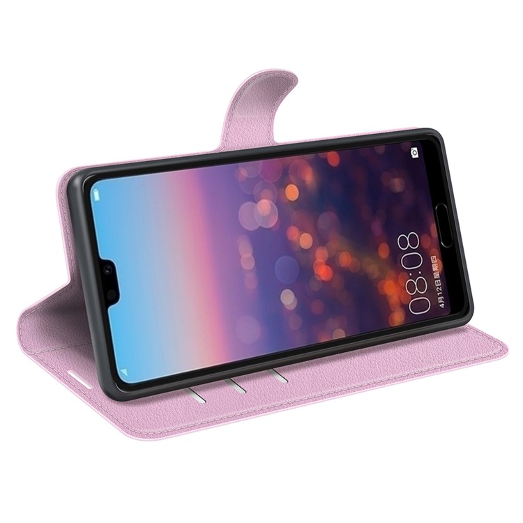 Für Huawei P20 Litchi Textur Brieftasche Stand Leder Mobile Flip Fall - Rosa-3